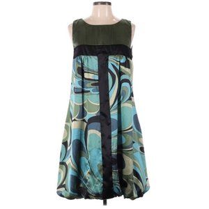 Sangria Dress Green Bodice Blue Green Empire Waist Bubble Hem Ties Size  12